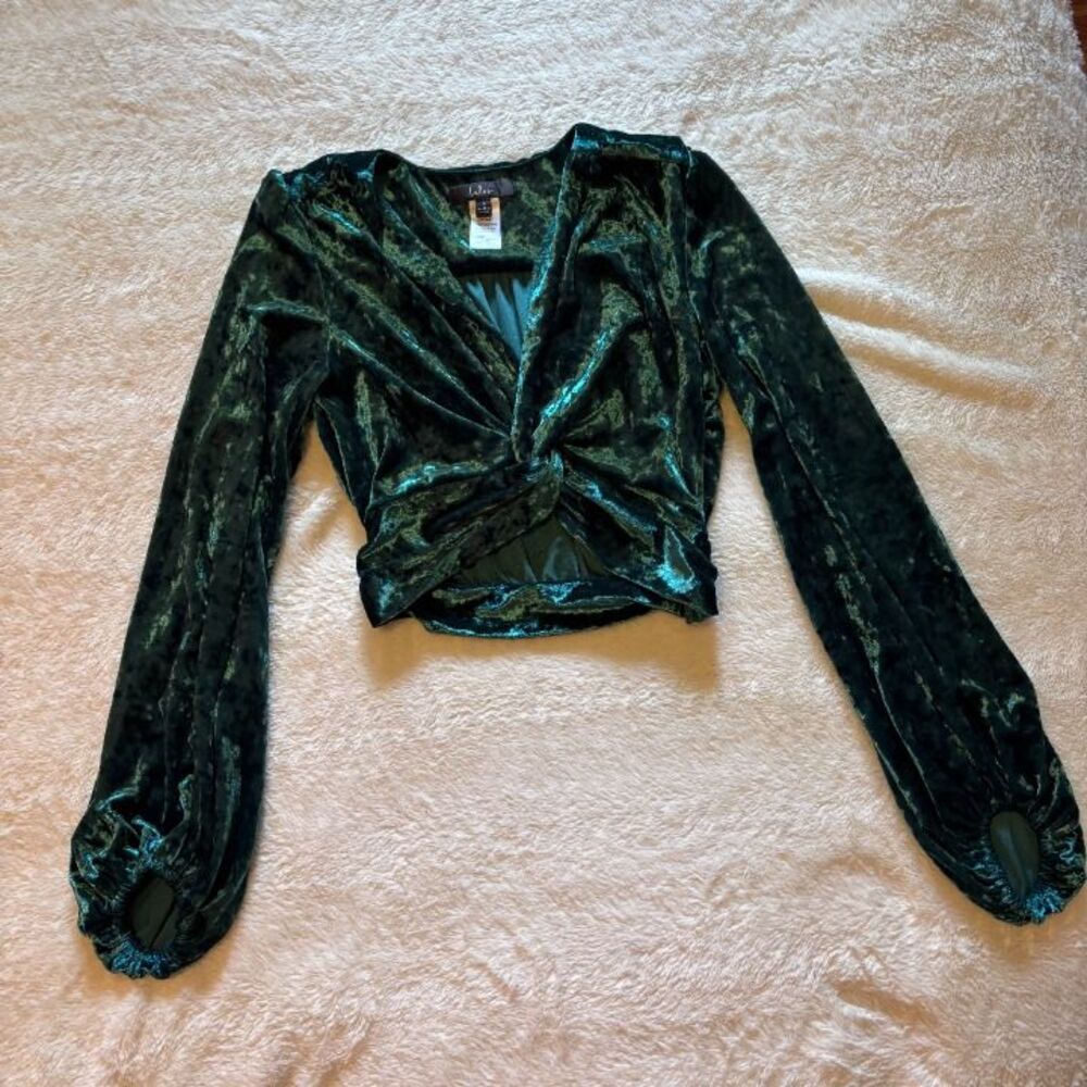 Velvet Emerald Green Long-Sleeved Crop Top